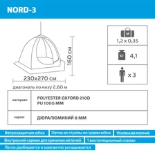 Палатка-зонт Helios Nord-3 3-местная