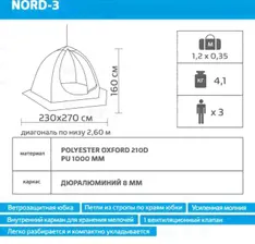 Палатка-зонт зимняя Helios NORD-3 Extreme, цвет Желтый/Черный. Артикул NORD-3